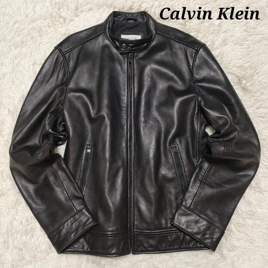 【美品】カルバンクライン　ラムレザージャケット　ブラック　ライダース Calvin Klein カルバンクライン シングル ライダースジャケット