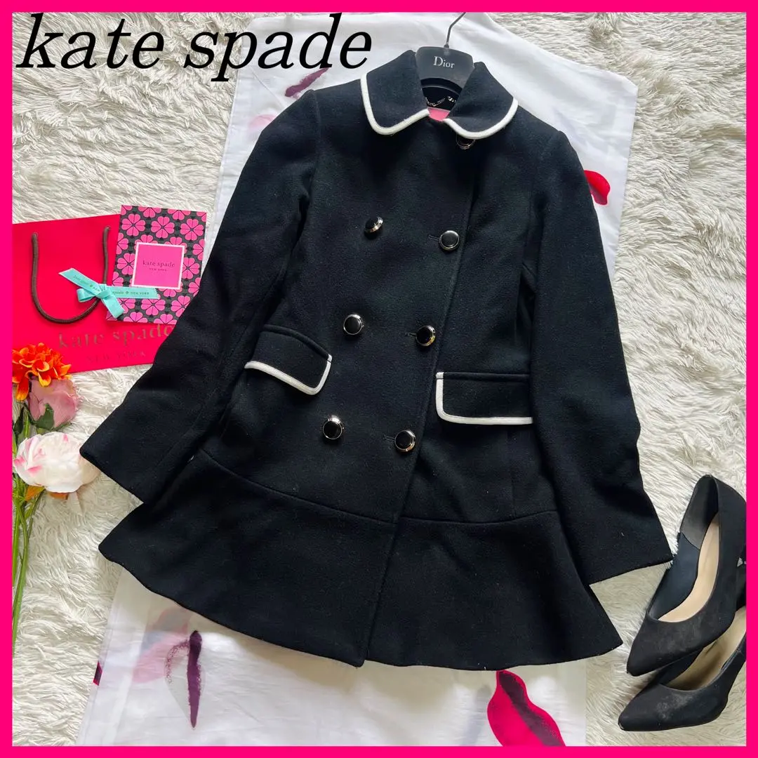 Thumbnail of Excellent Condition: Kate Spade Long Coat, Black, Piping, Size S