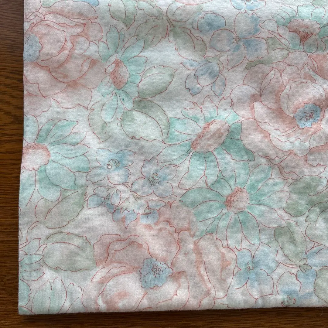 Thumbnail of Floral jersey fabric, pale pink and mint green