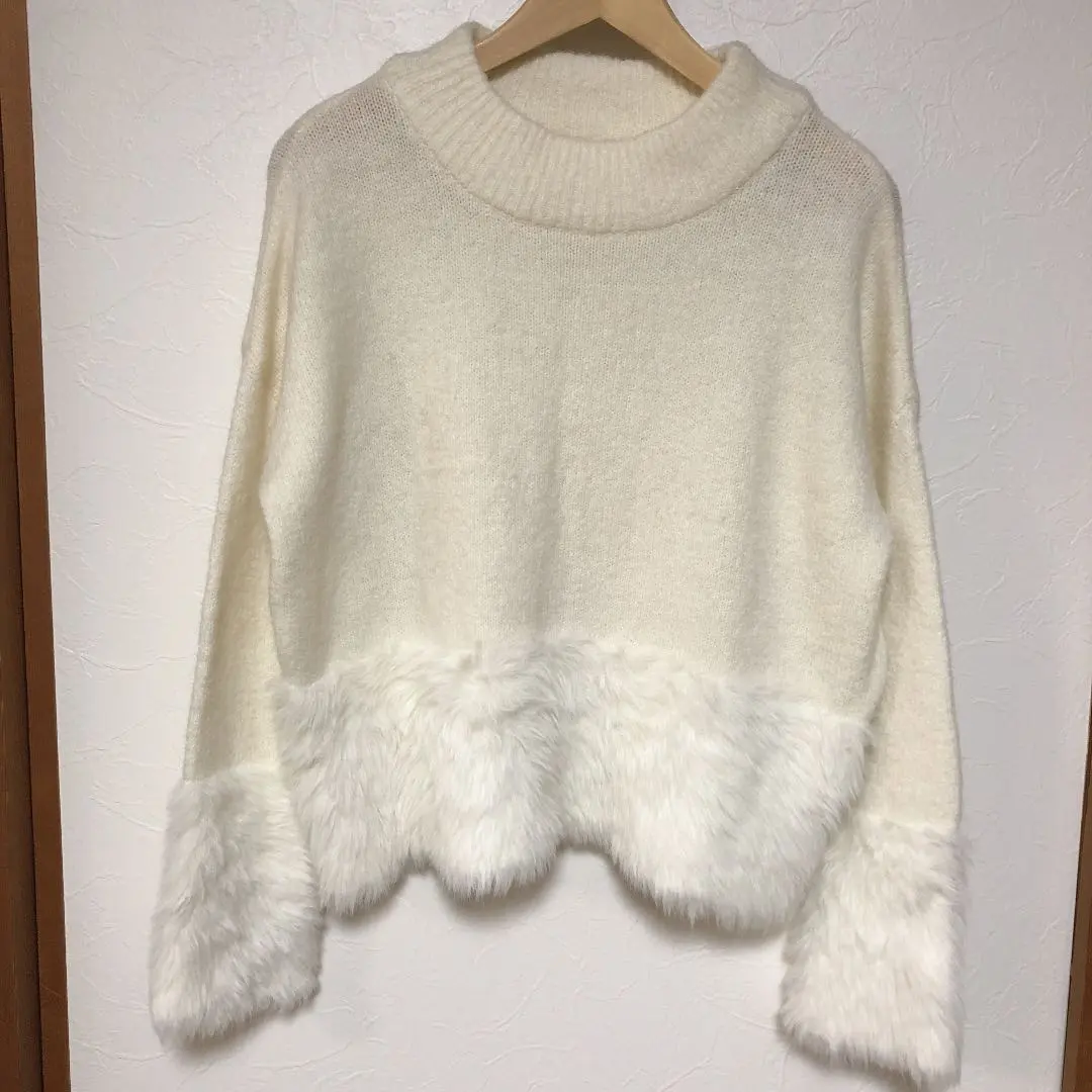 Thumbnail of Time Sale! Aquagirl Wool Blend Knit Sweater with Fur Cuffs and Hem