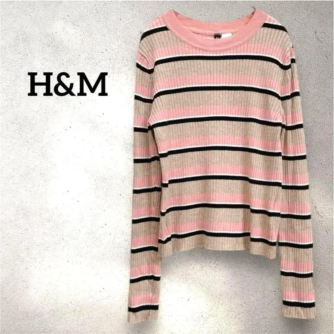 Thumbnail of H&M Knit Sweater Border Rib Knit Long Sleeve Tight M Pink