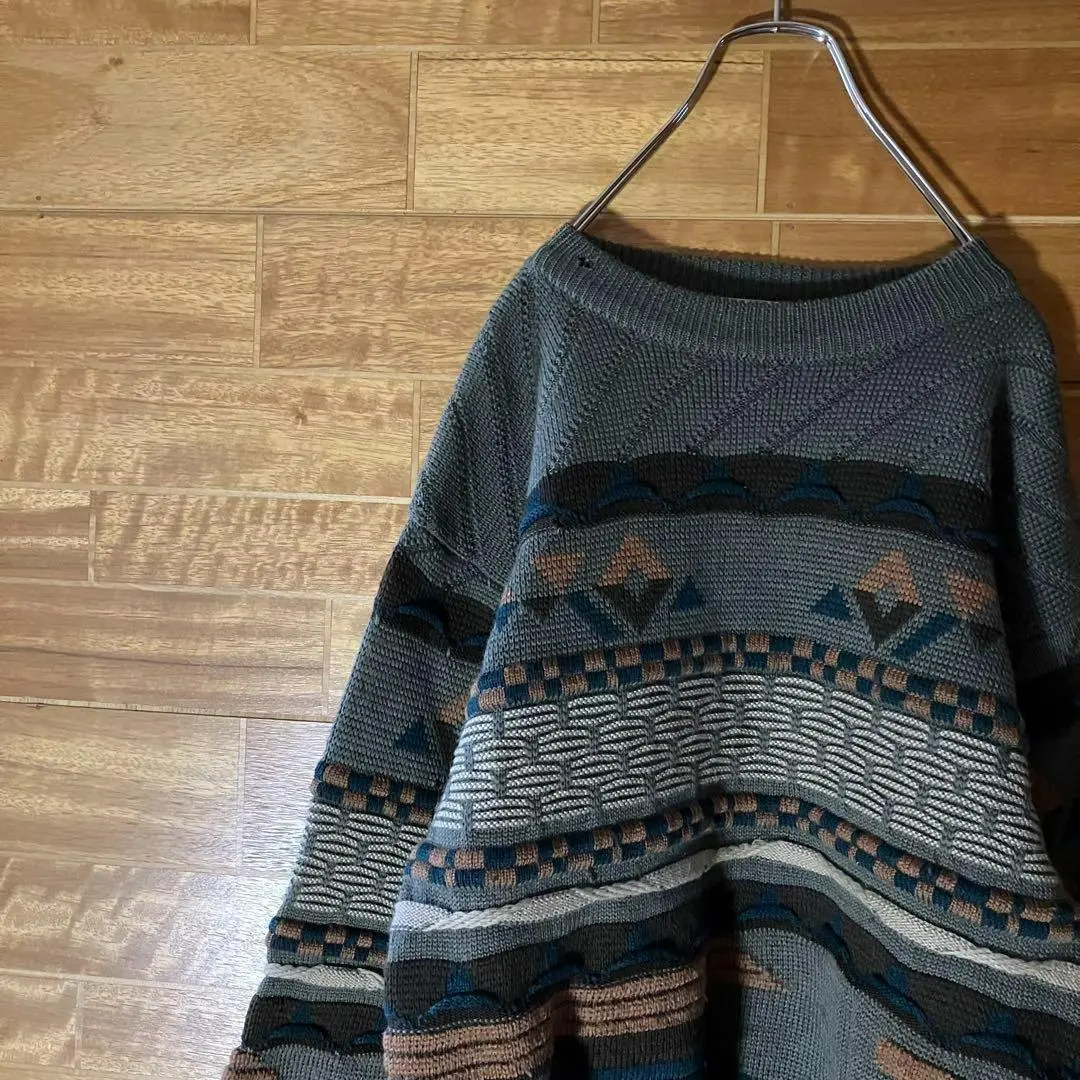 復古風 針織衫 粗麻花 全花紋 寬鬆 寬袖 條紋 立體 L碼左右 的縮圖