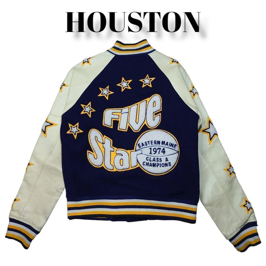 HOUSTON　ワッペン 刺繍 スタジャン 古着　ヒューストン　袖革　袖レザー HOUSTONワッペン 刺繍 スタジャン 古着ヒューストン袖革袖レザー
