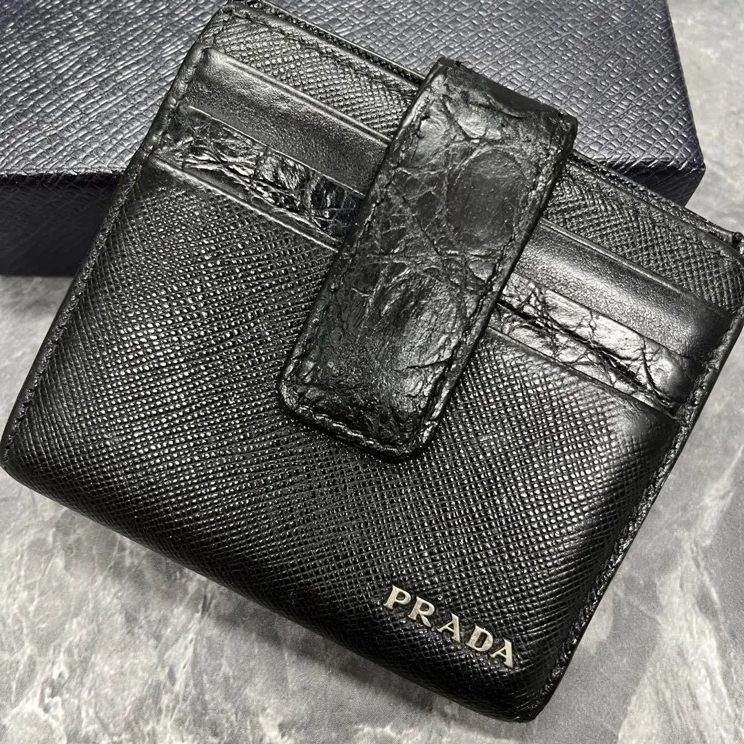 【美品】プラダ　クロコダイル　型押し　長財布　黒　ブラック　レザー　お札　小銭 楽天市場】プラダ クロコ 財布の通販