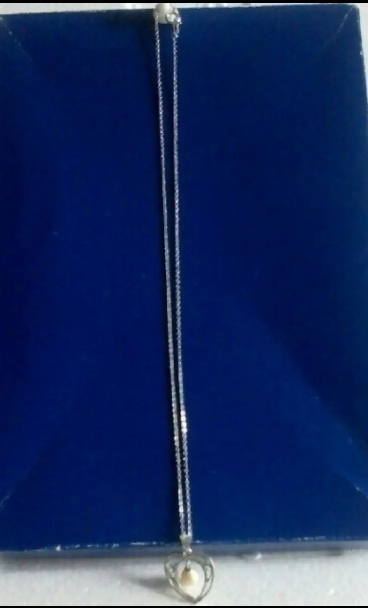 Thumbnail of Antique Showa Retro Book Genuine Pearl with Heart Necklace