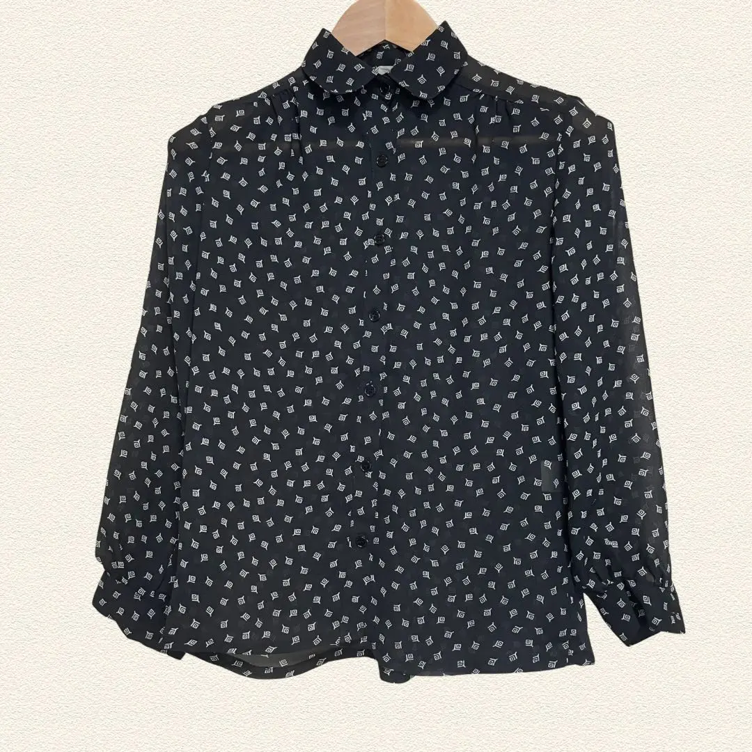 Thumbnail of Geometric Pattern Sheer Shirt, All-over Print, Size 9 (Equivalent to M), Black, Office Casual