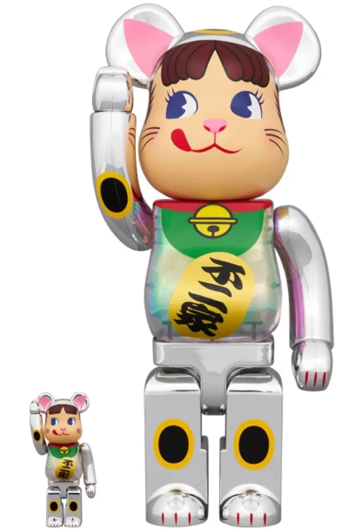 BE@RBRICK 招き猫 ペコちゃん 桃金メッキ 1000％ 不二家 ダブル小判で金運アップ祈願！不二家の桃金メッキの招き猫ペコ
