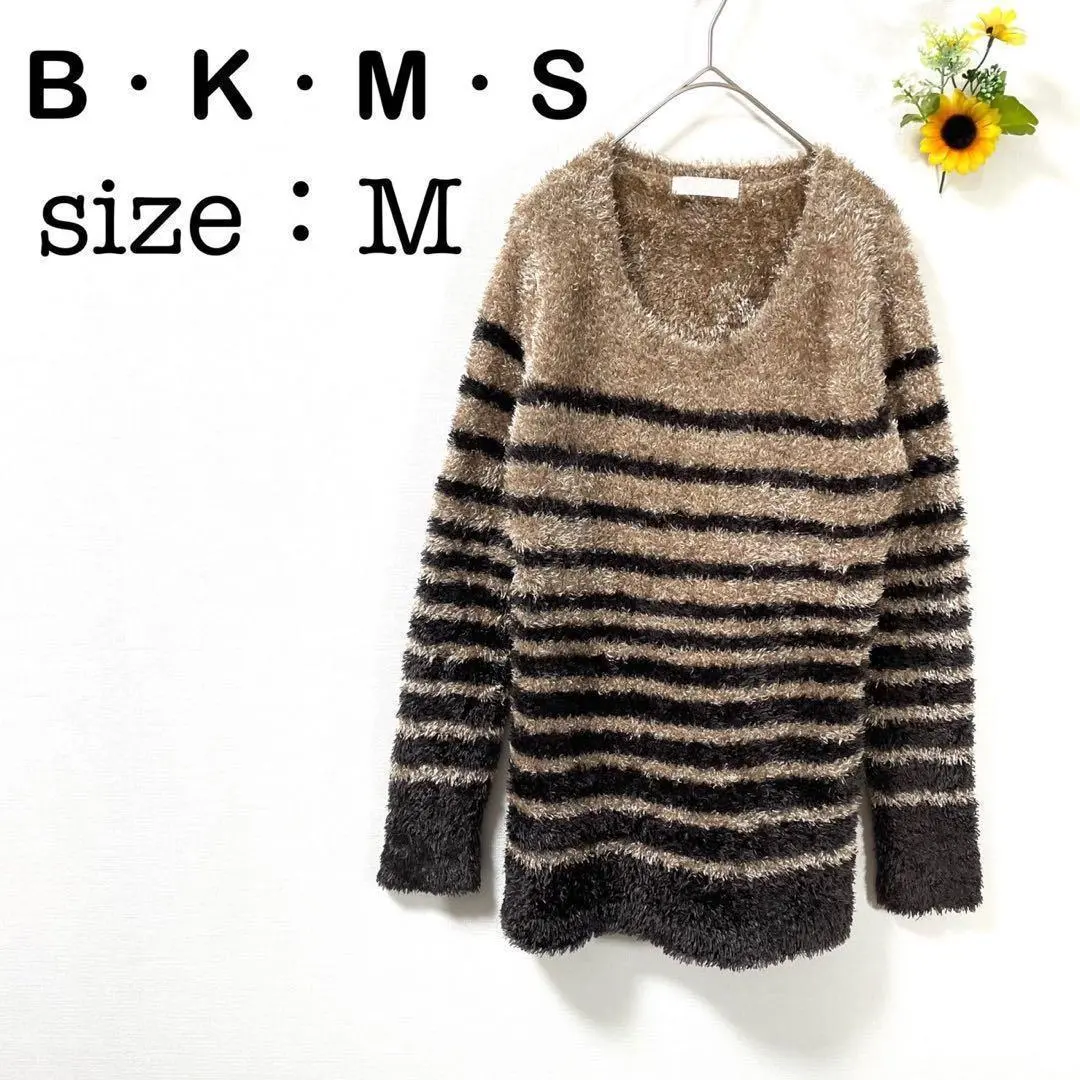 【B•K•M•S】長袖 針織毛衣 條紋 毛茸茸 女士M碼 的縮圖