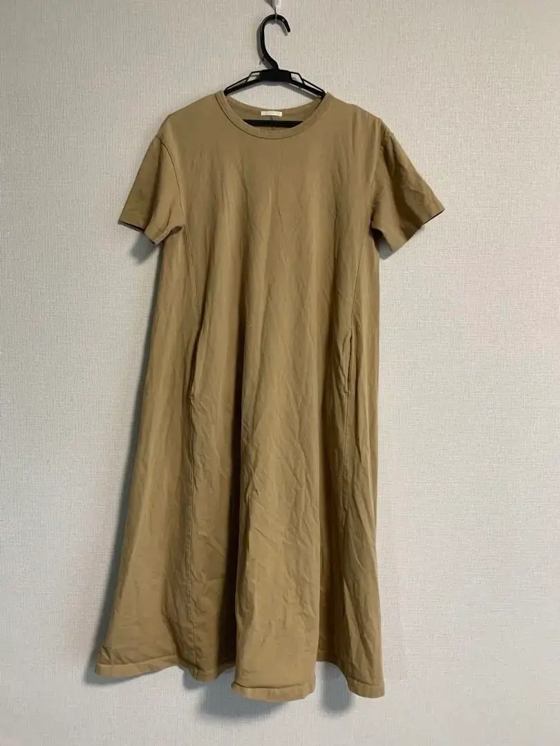 Thumbnail of Beige short-sleeved A-line dress - GU