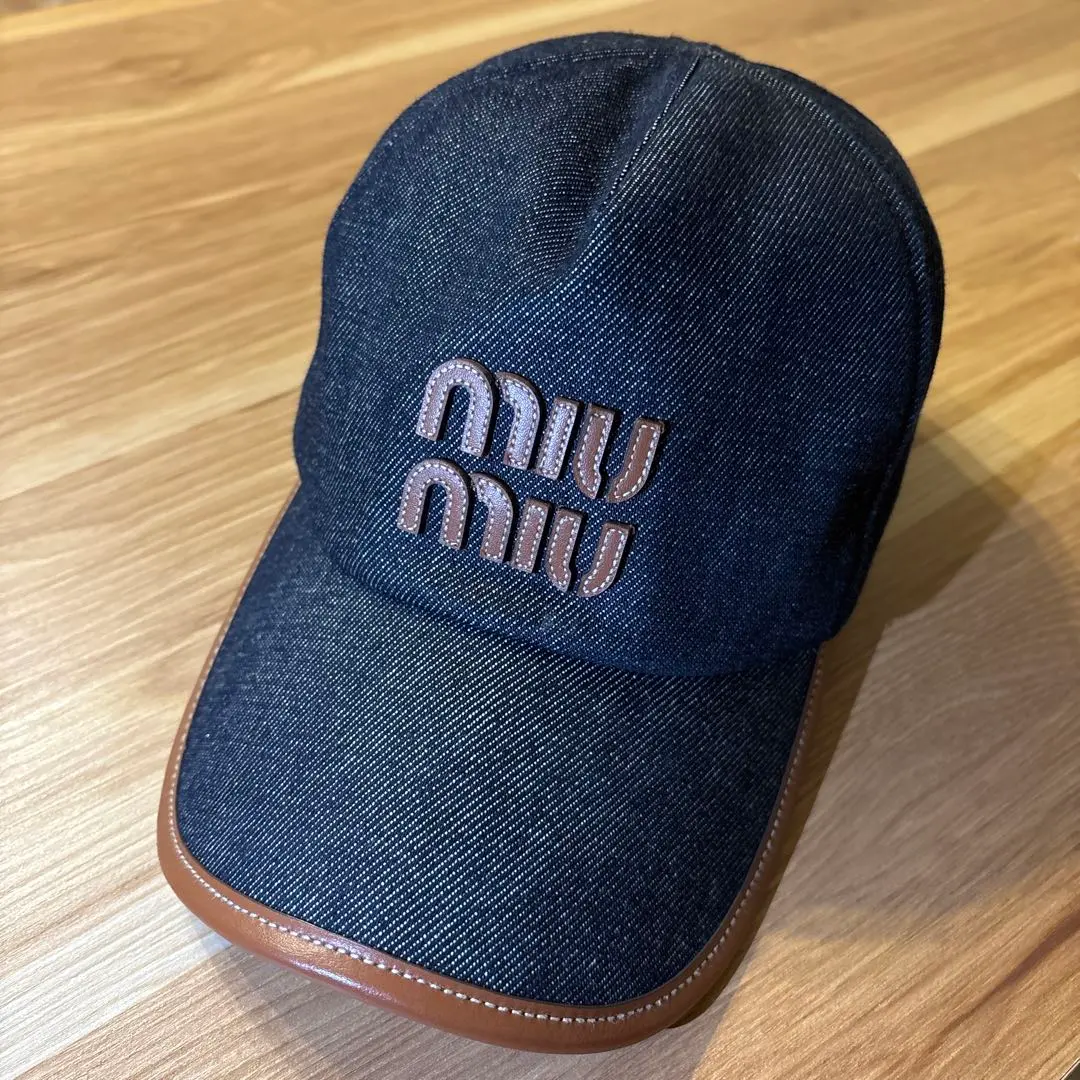 MIU MIU ロゴ刺繍 ベースボールキャップ ブルー 中古・古着通販】MIU MIU (ミュウミュウ) ドリル ベースボール