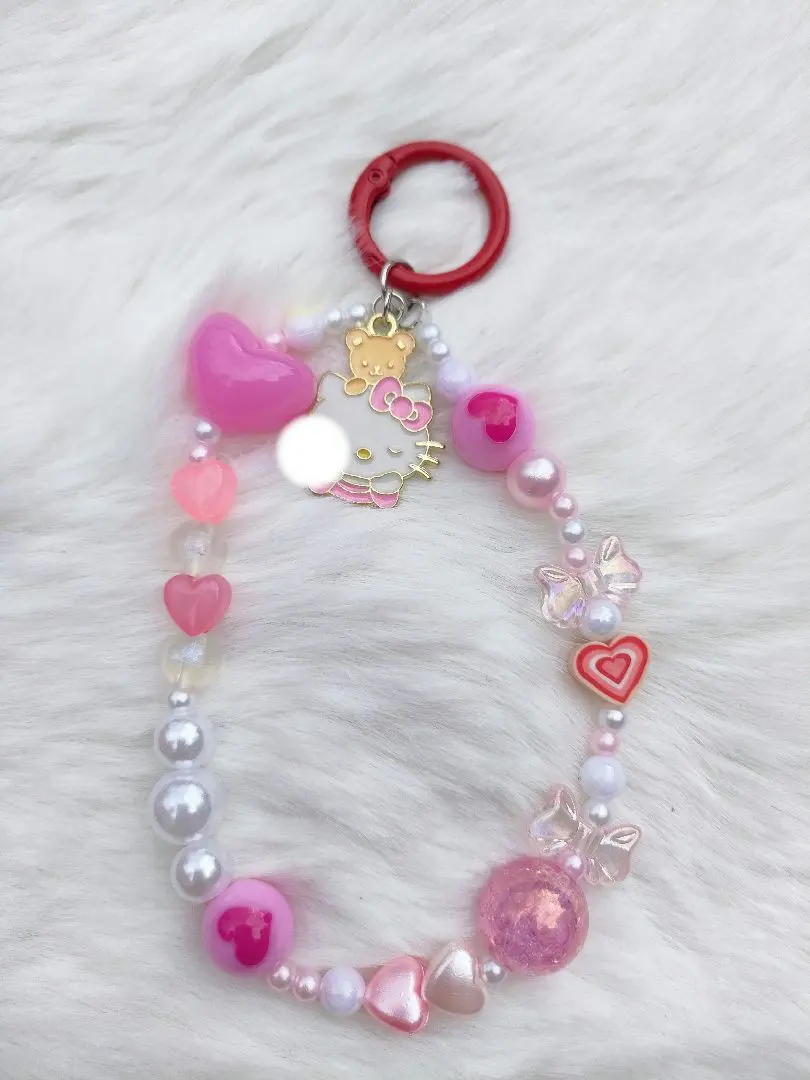 Thumbnail of Beaded strap, pink, heart, ribbon, handmade
