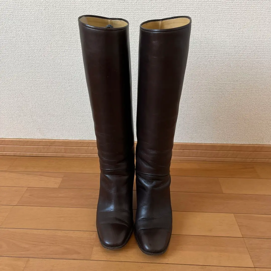 HIROFU ヒロフ イタリア製 本革 ロング ブーツ 23.5 黒 レザー