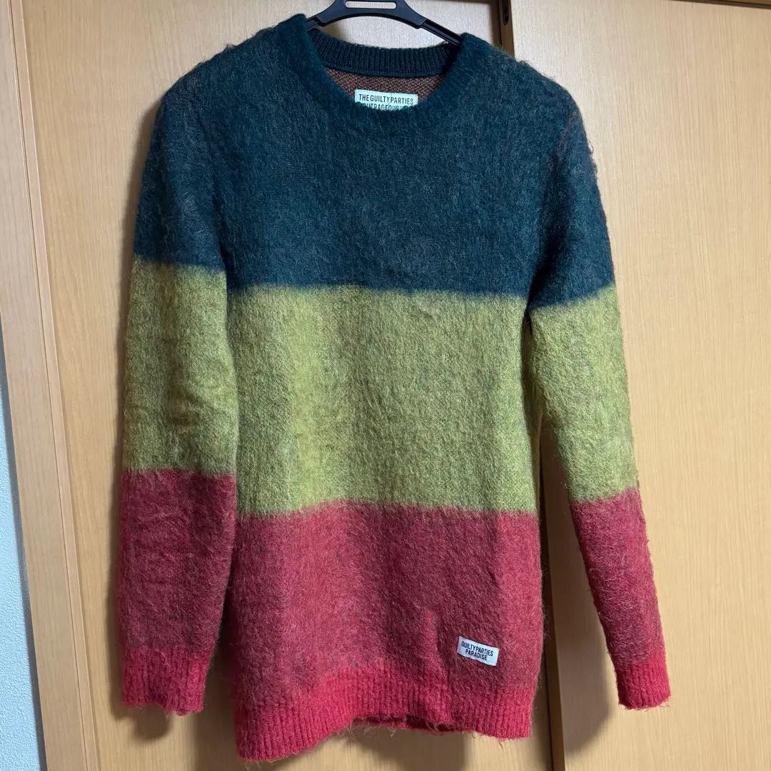 ワコマリア モヘア ニット ラスタカラー WACKO MARIA/LEOPARD JACQUARD KNIT SWEATER（BROWN
