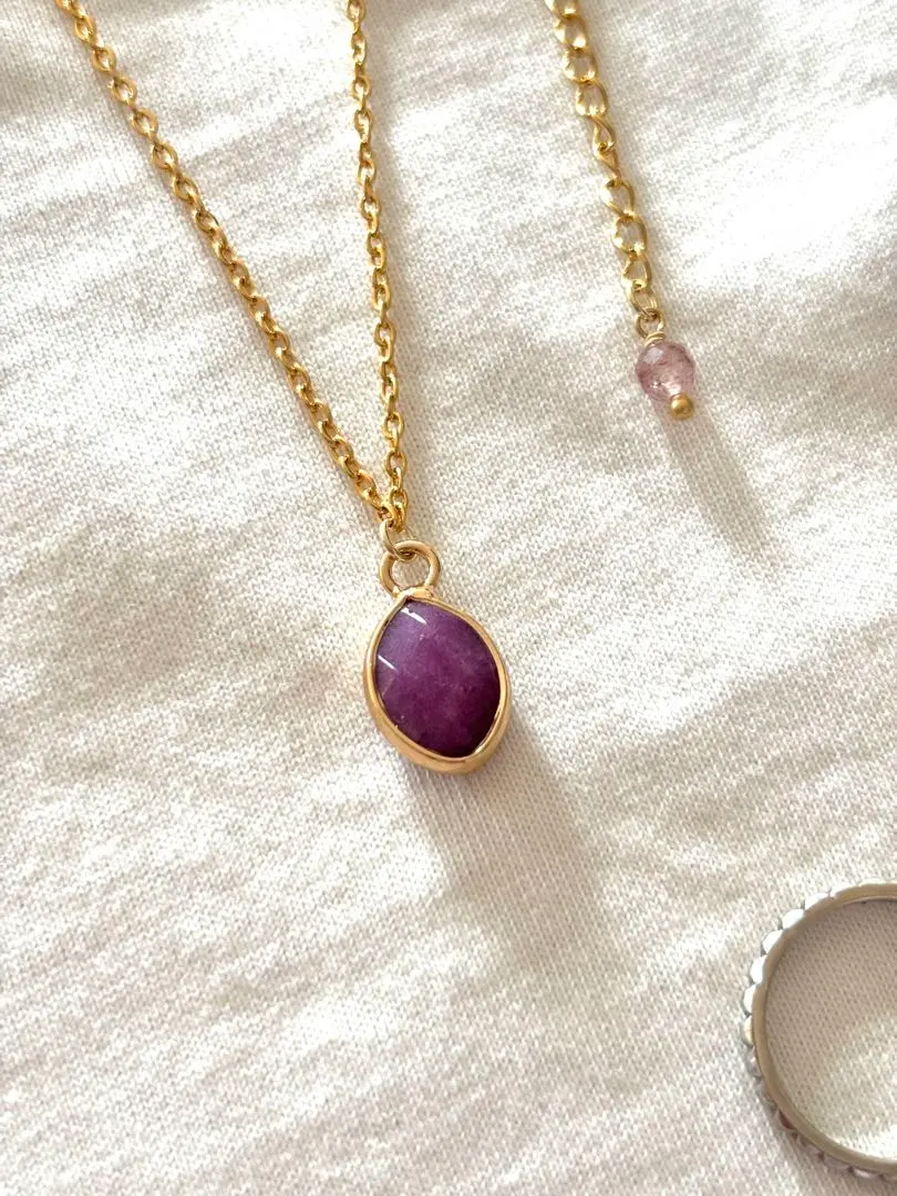 Thumbnail of 18kgp Natural Stone Necklace with Red Agate and Strawberry Quartz