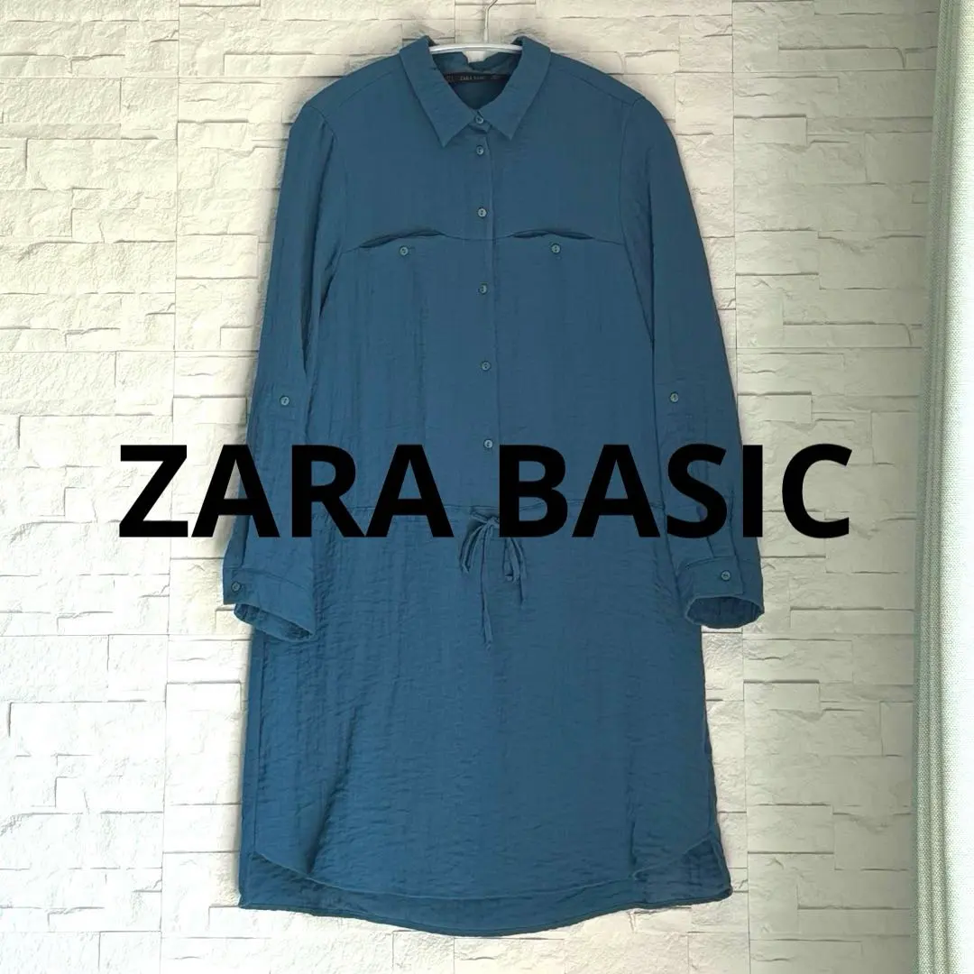 Thumbnail of ZARA BASIC Blue Tunic Shirt Dress Long Sleeve Size S