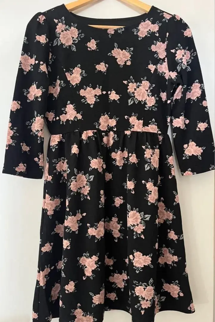 Thumbnail of Feroux floral print dress, three-quarter sleeves, black and pink, new with tags