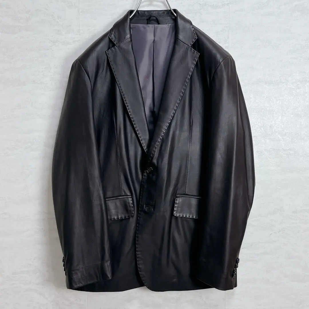 リコリス　ラムレザー　羊革　テーラードジャケット　シングル　2B　LL　ブラウン リコリス ラムレザー 羊革 テーラードジャケット シングル 2B LL