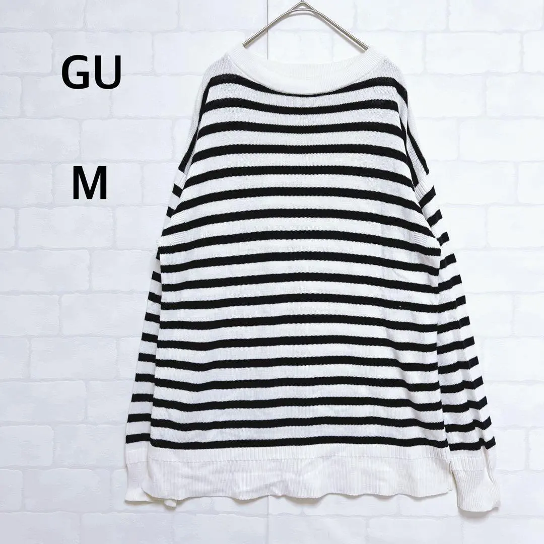 Thumbnail of GU Round Neck Knit Sweater Border Pattern Thin Unisex