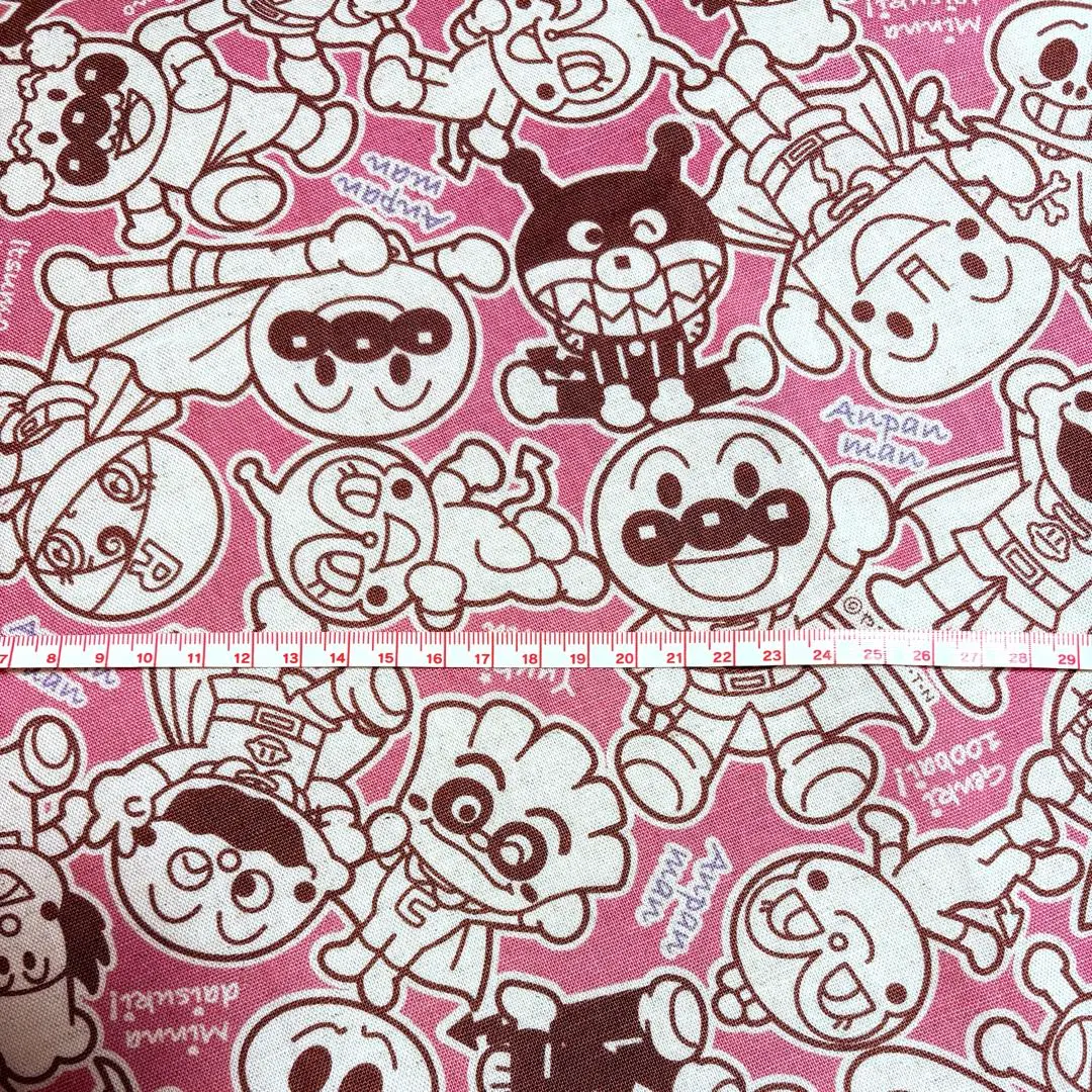 Thumbnail of Rare!! ◎Anpanman◎ Width 109cm x Length approx. 80cm ◎ Pink cotton linen fabric remnant ◎ For handmade projects