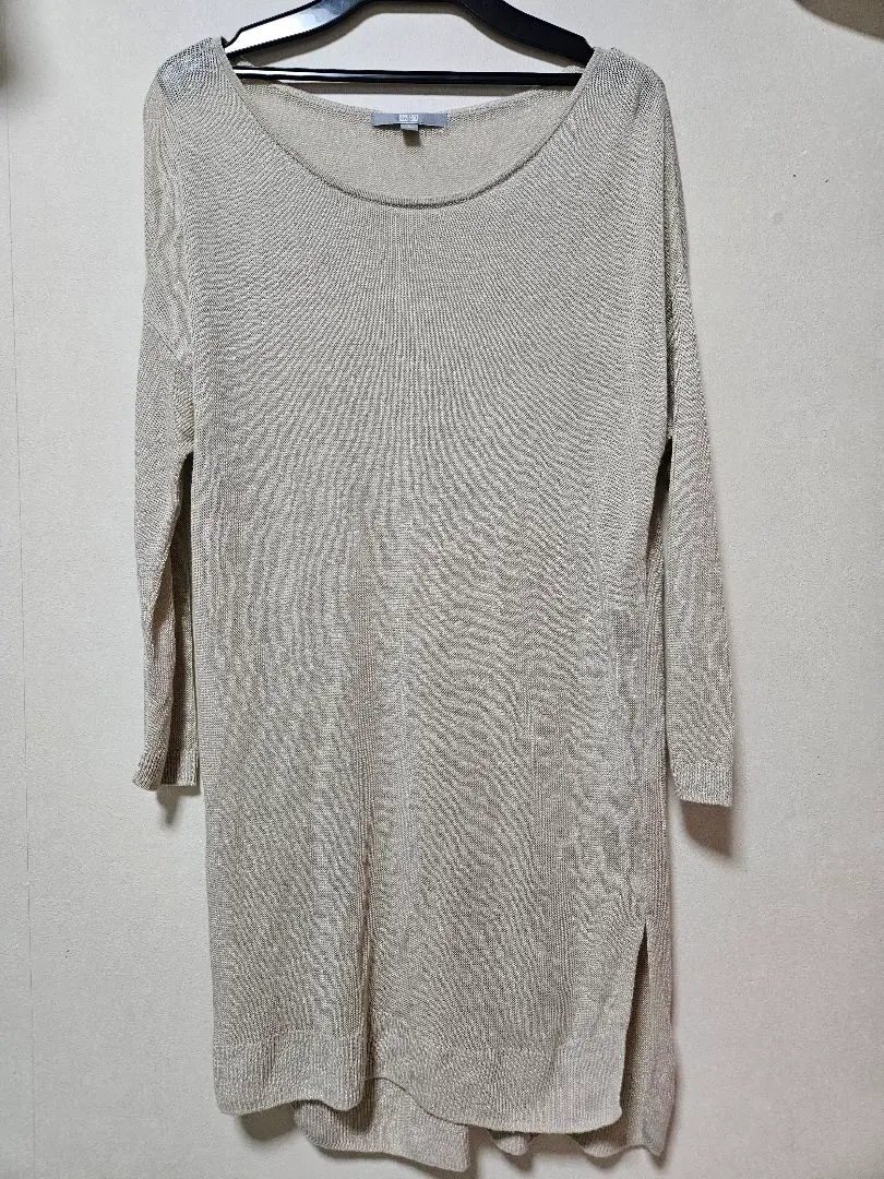 Thumbnail of UNIQLO Beige 3/4 Sleeve Summer Knit L Size Linen Rayon