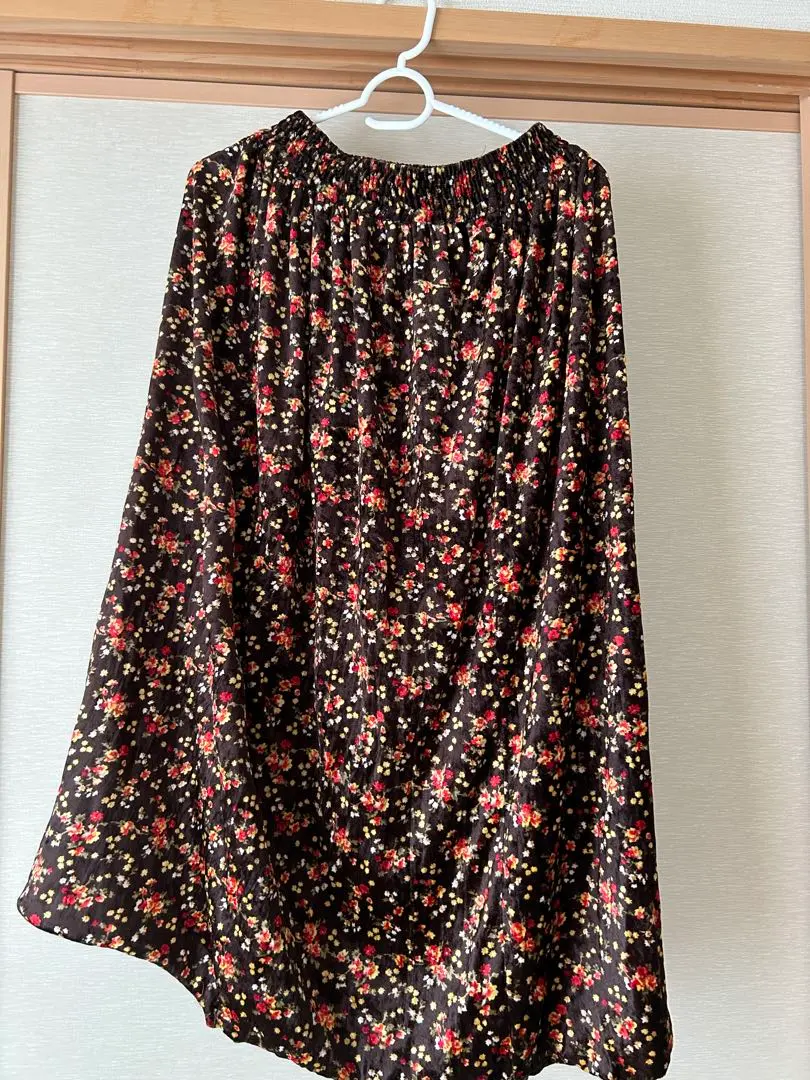 Thumbnail of Flare skirt, brown with floral pattern