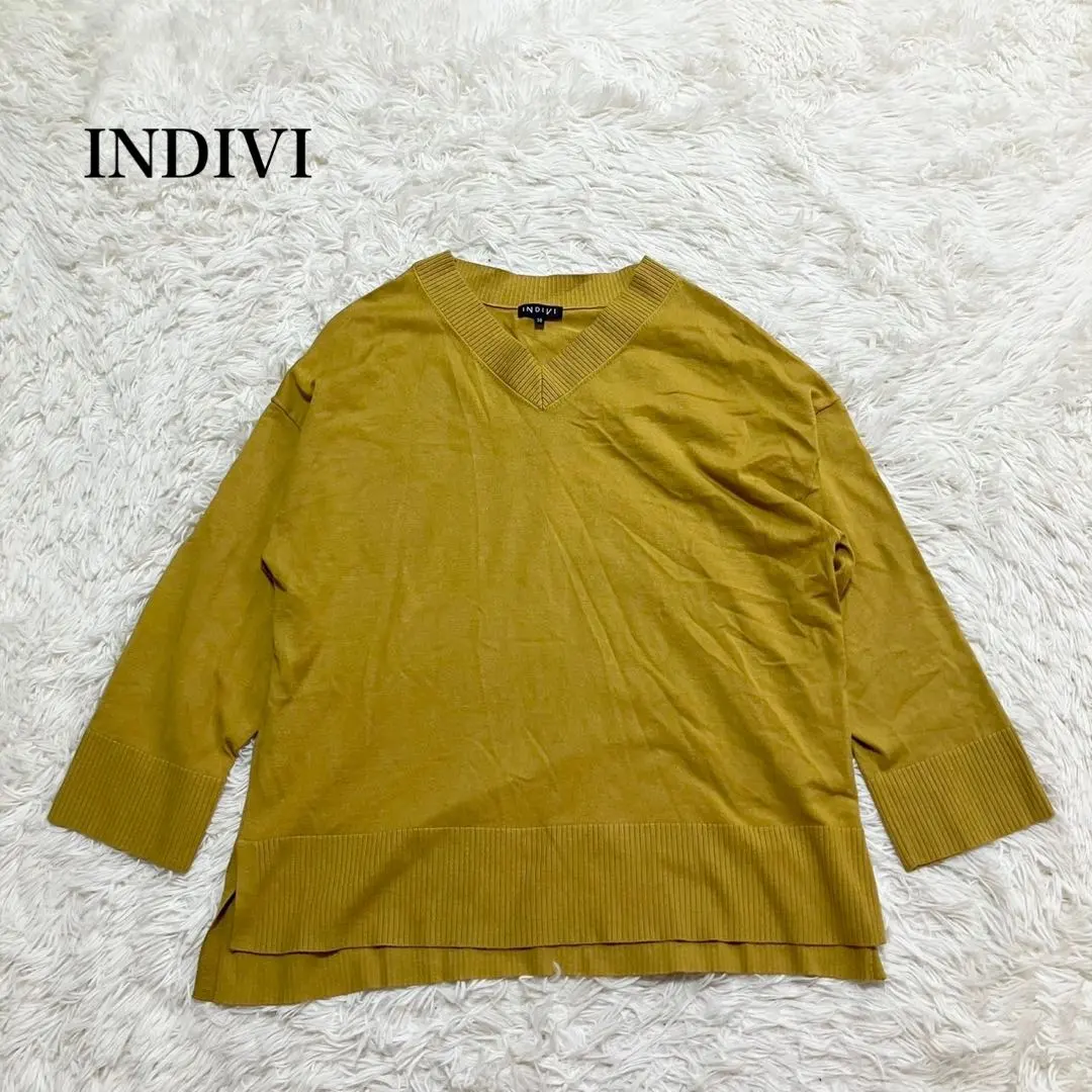 Thumbnail of INDIVI V-neck knit top sweater casual washable solid color