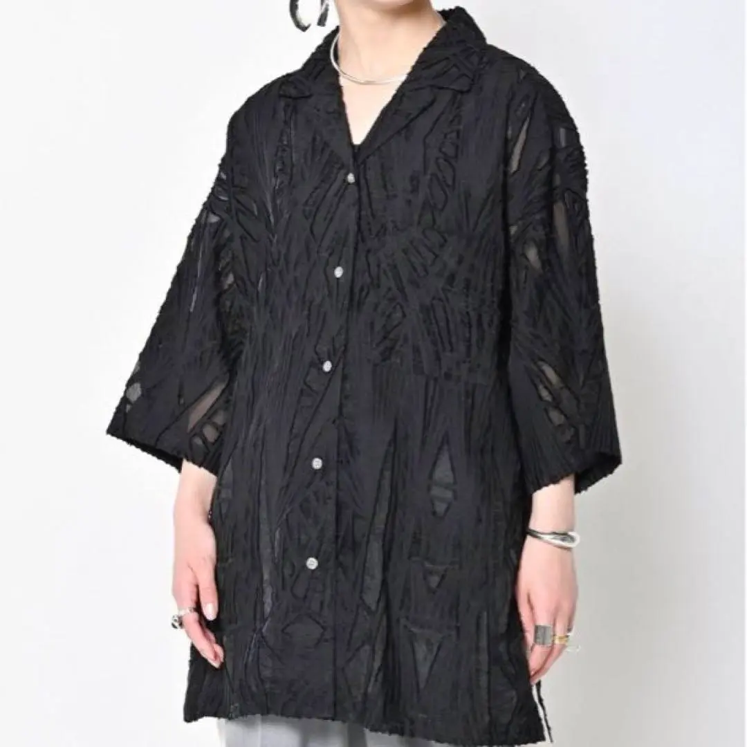美品 CITYSHOP 24SS フリンジジャガードシャツ オーバーサイズ 黒 美品 CITYSHOP 24SS フリンジジャガードシャツ オーバーサイズ
