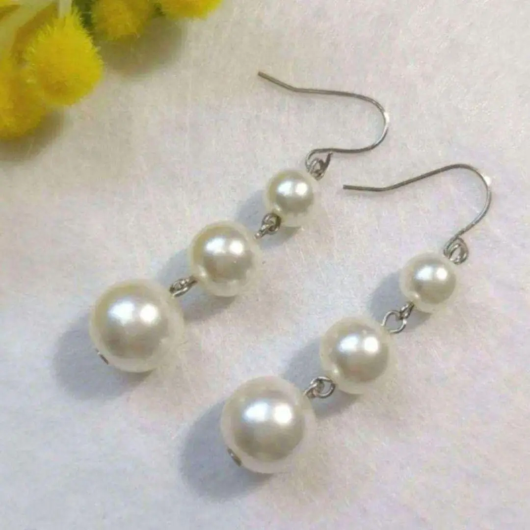 Thumbnail of Handmade Earrings 2671 Triple Pearl Bead Earrings