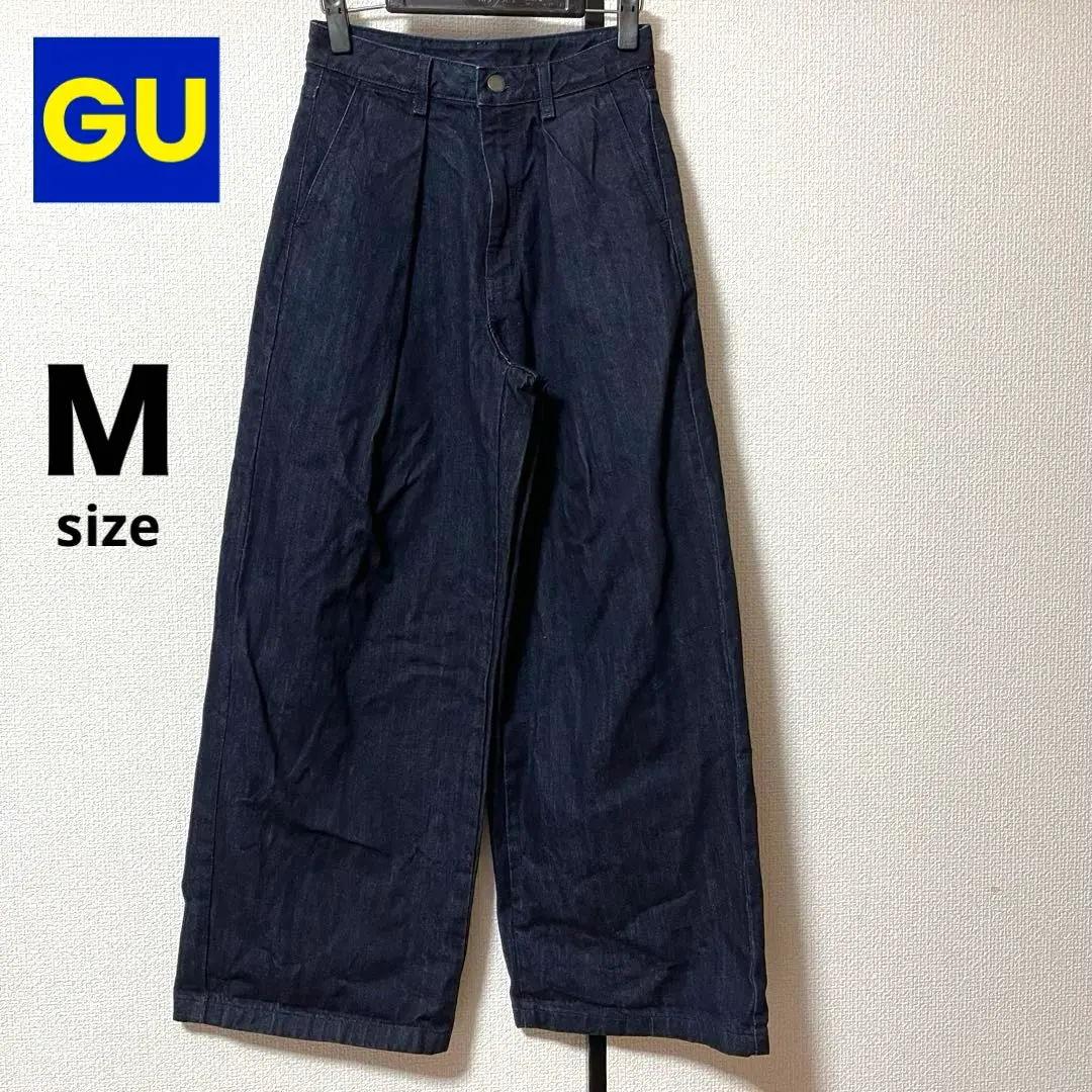 GU ジーユー 巴吉牛仔褲 M 寬褲 巴吉褲 打褶牛仔布 的縮圖