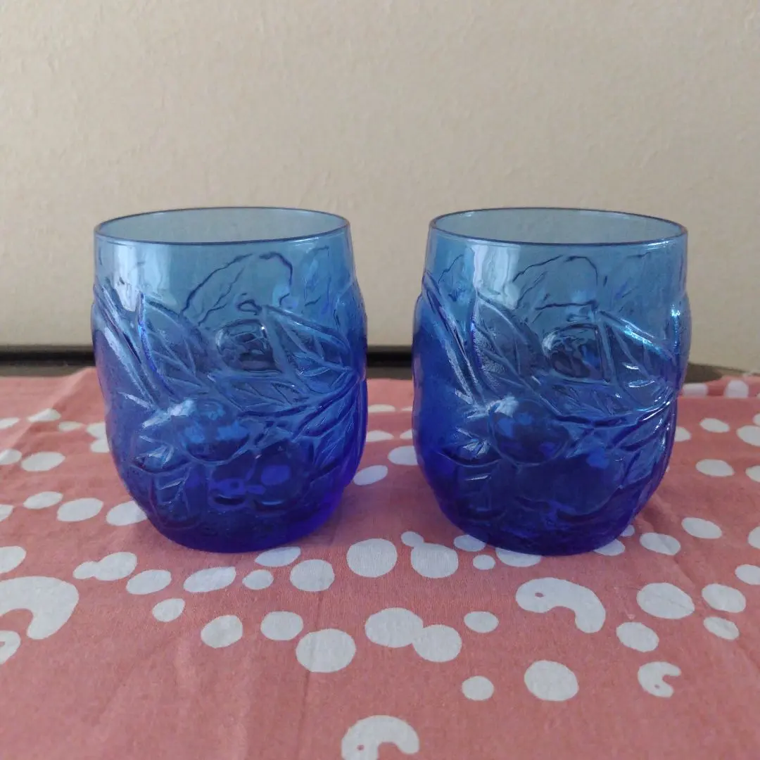 Thumbnail of Blue glass cups with floral pattern, set of 2