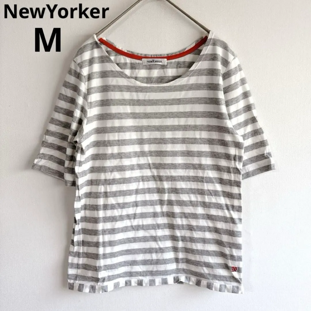 Thumbnail of 4856 New Yorker [Excellent Condition] Border Pattern Short Sleeve Cut and Sewn T-shirt, 100% Cotton