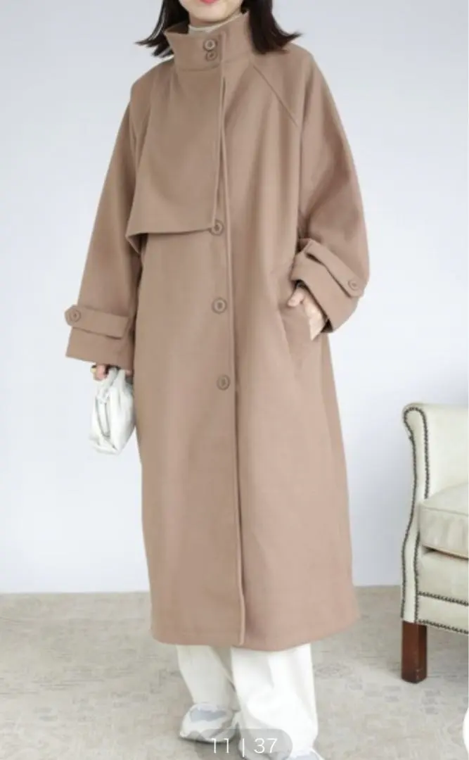 Thumbnail of Light Fake Wool Stand Collar Long Coat