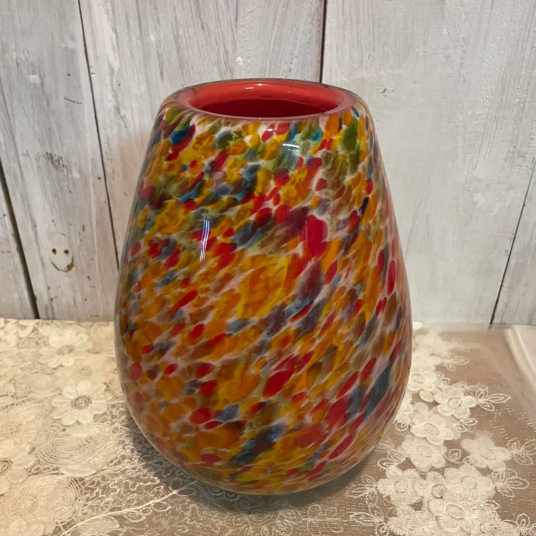 岩津アートガラス　花瓶　レトロ　マーブル　IWATSU GLASS ヴィンテージ 岩津アートガラス 花瓶 レトロ マーブル IWATSU GLASS