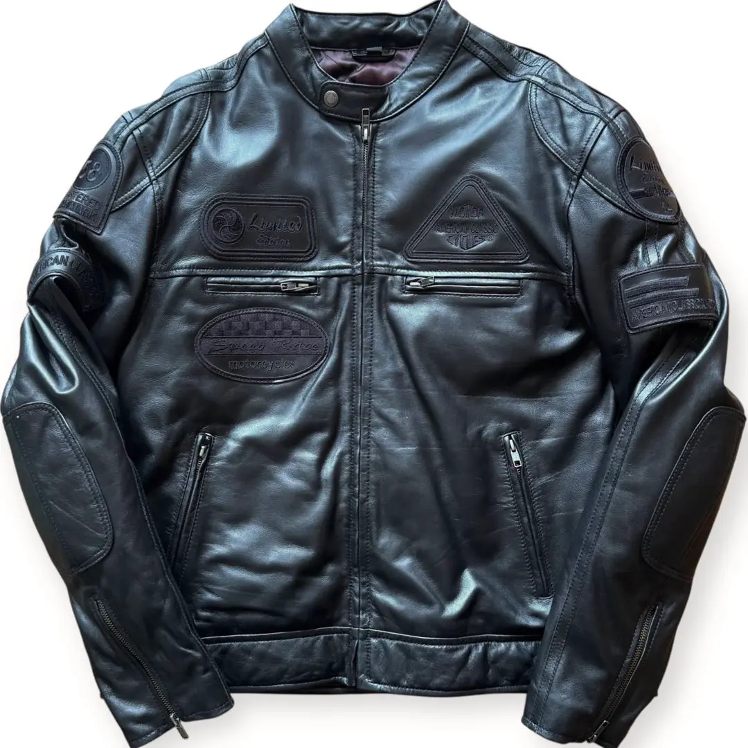 DEGNER 背面エンボスロゴ 袖ライン シングル ライダース レザー L DEGNER 背面エンボスロゴ 袖ライン シングル ライダース レザー