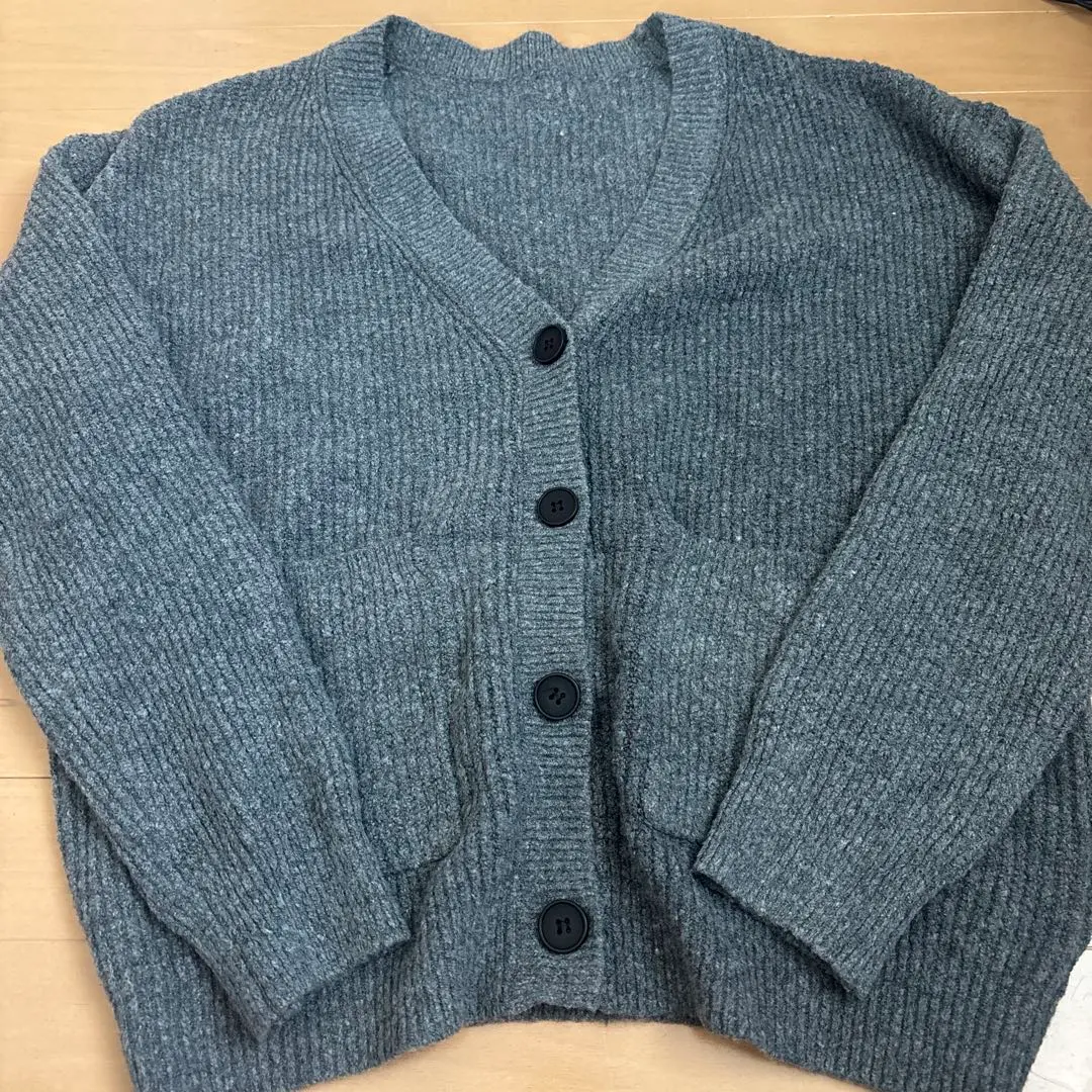 Thumbnail of SHEIN Gray V-Neck Cardigan Long Sleeve