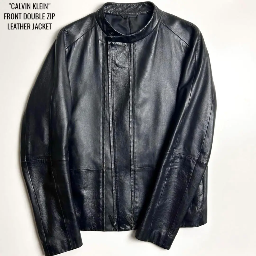 美品】CK Calvin klein ライダースジャケット ラムレザー 黒