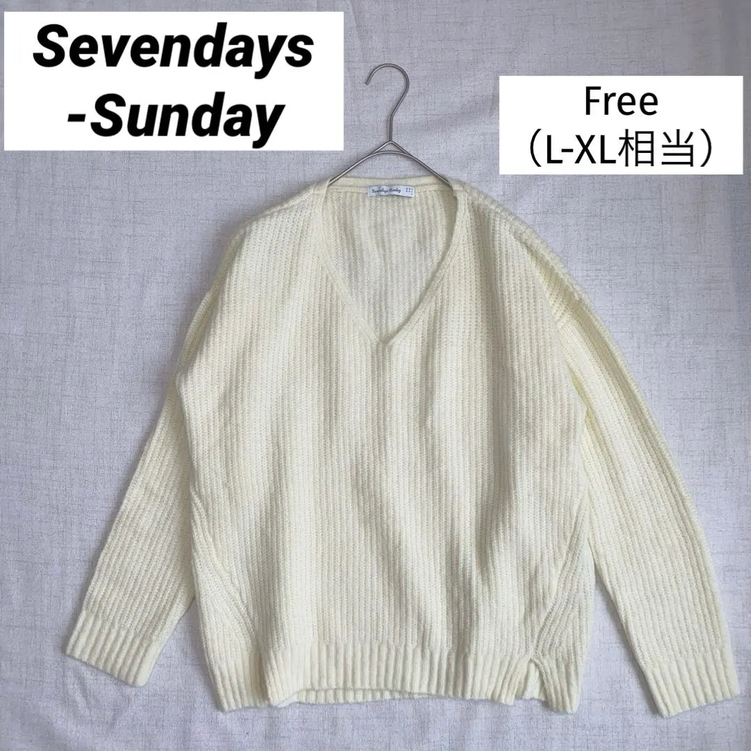 Sevendays-Sunday V領針織衫 毛衣 白色 均碼 寬鬆 的縮圖