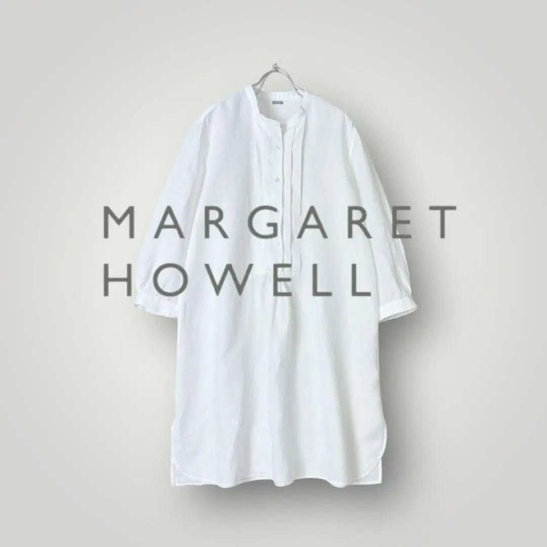 【MARGARETHOWELL】マーガレットハウエル ノーカラー　チュニック MARGARET HOWELL（マーガレットハウエル） SHIRTING LINEN NO