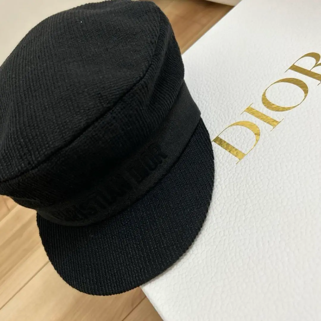 Christian Dior  キャップ キャスケット ハット　チュール付き ディオール 帽子 ハット ロゴ チュール付き ブラック 59サイズ Dior