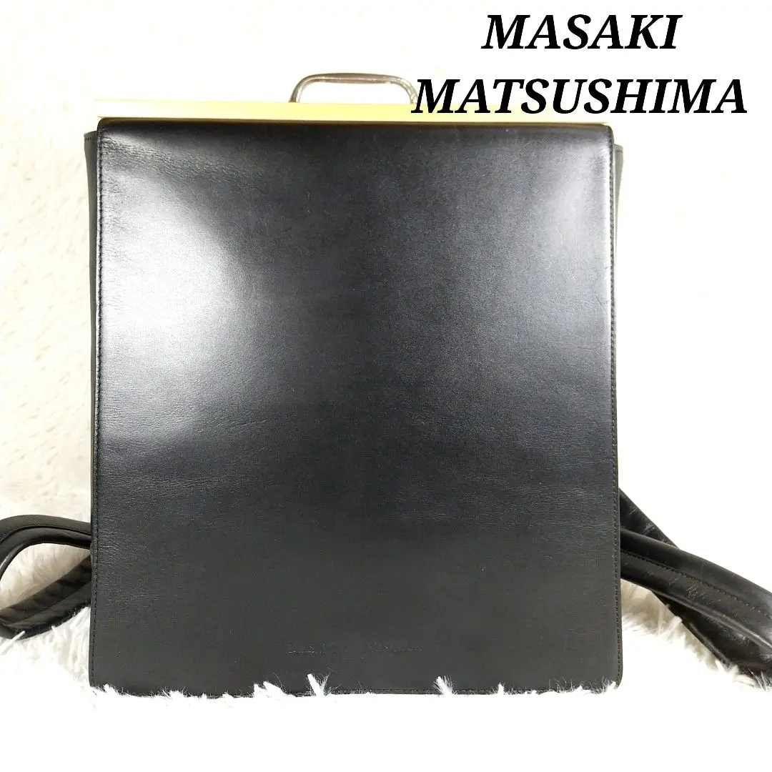 MASAKI MATSUSIMA 革　リュック 美品 MASAKI MATSUSHIMA レザー ウッド リュック ブラック