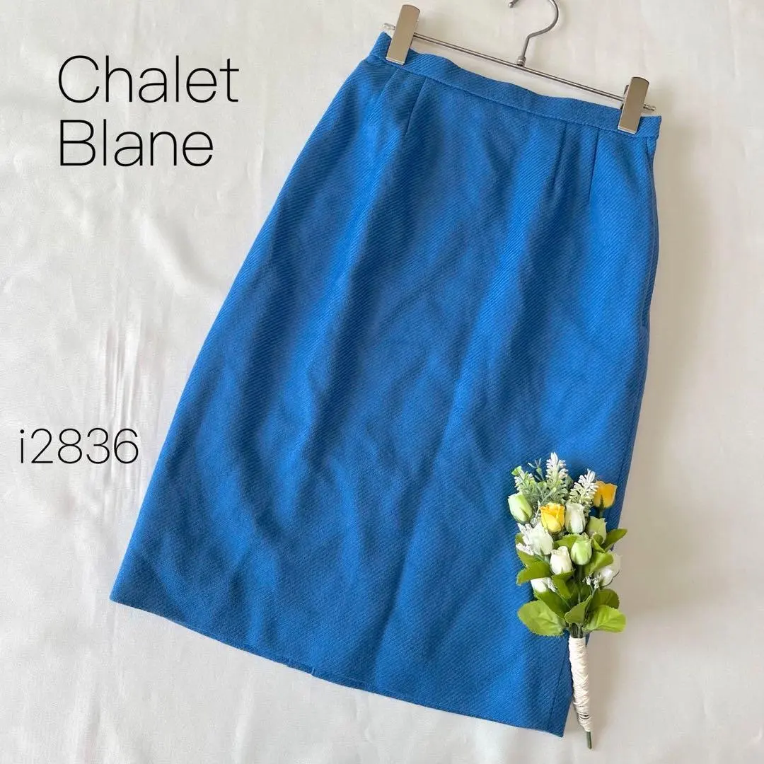 Thumbnail of 100% Wool Midi-length Knee-length Tight Skirt Sharel Blanc Renown Blue