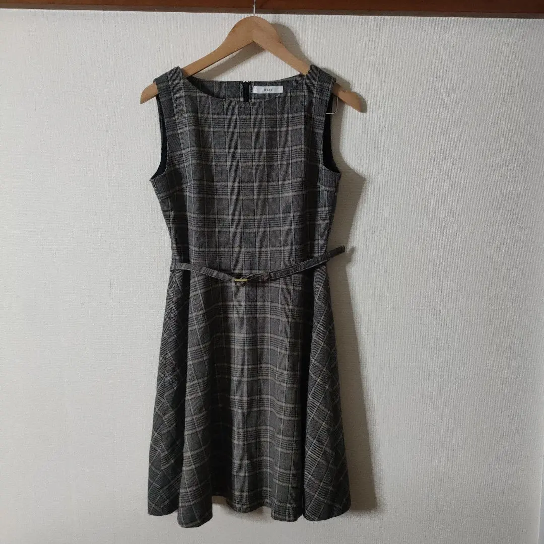 Thumbnail of IEDIT Gray Check Sleeveless Jumper Skirt