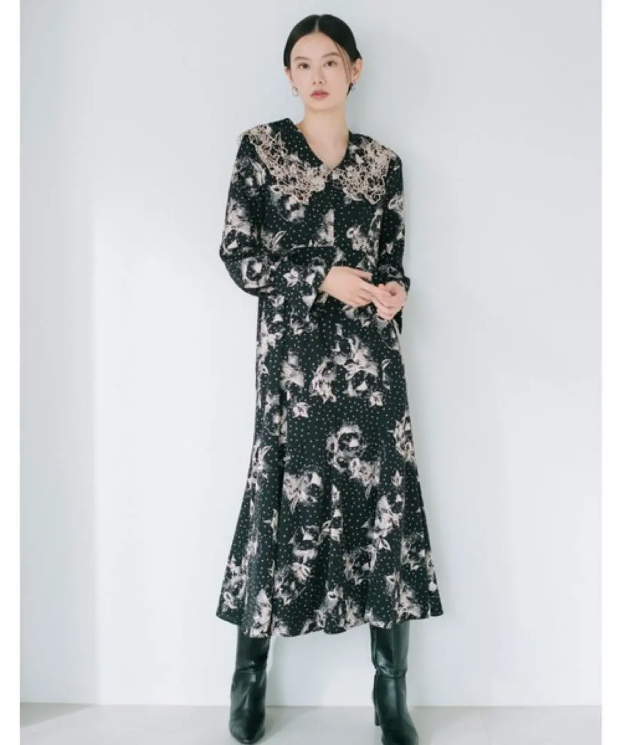 Thumbnail of Snidel Big Embroidery Collar Print One-Piece Dress