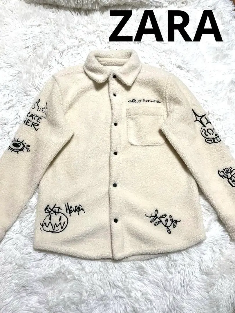 即刻售罄‼️ ZARA 扎拉 仿毛皮外套 總花紋 塗鴉 刷毛 夾克 的縮圖