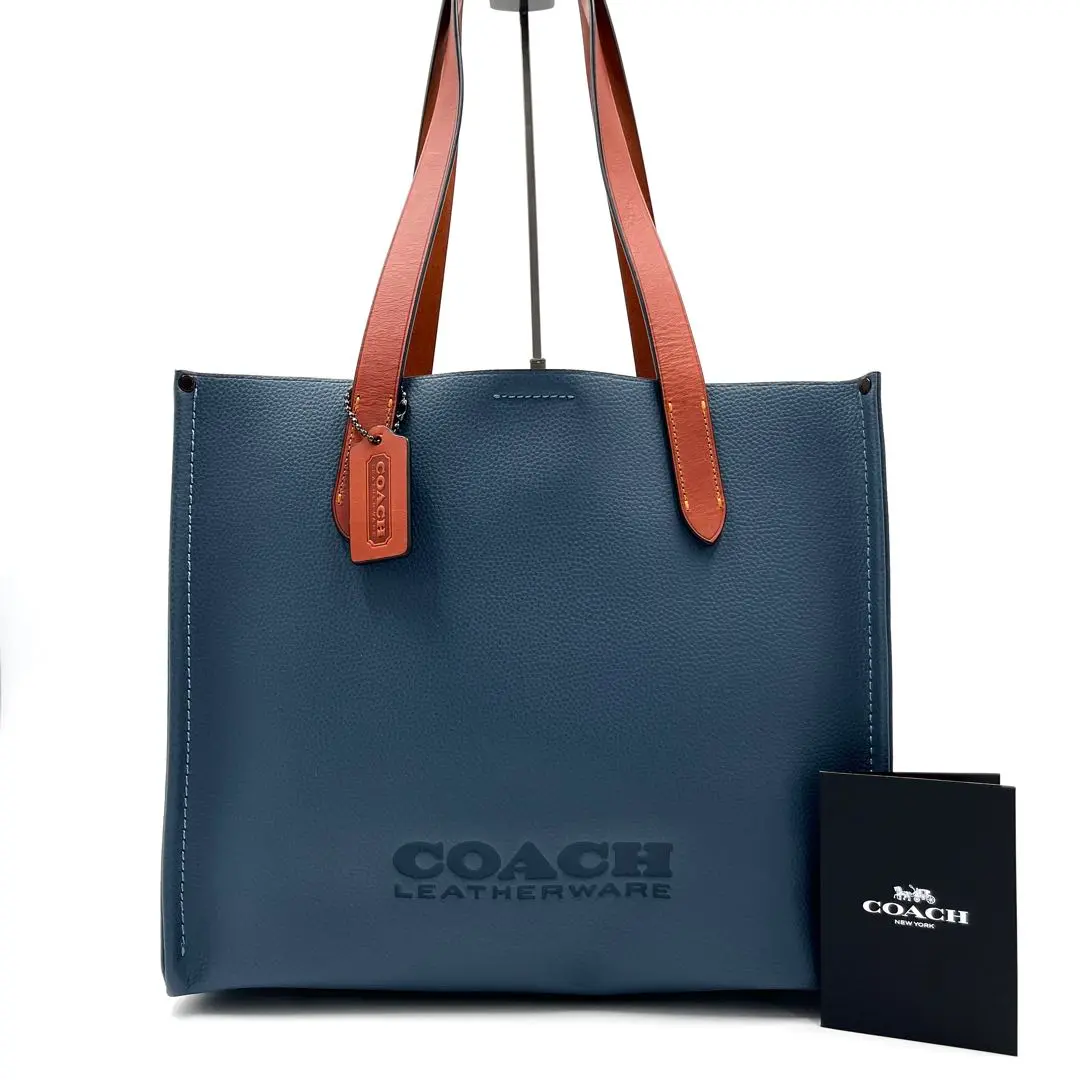 極美品⭐︎コーチcoachメンズトートバッグ⭐︎ショルダー付き⭐︎紺ネイビー本革 COACH メンズトートバッグ（色：ネイビー系）｜バッグ