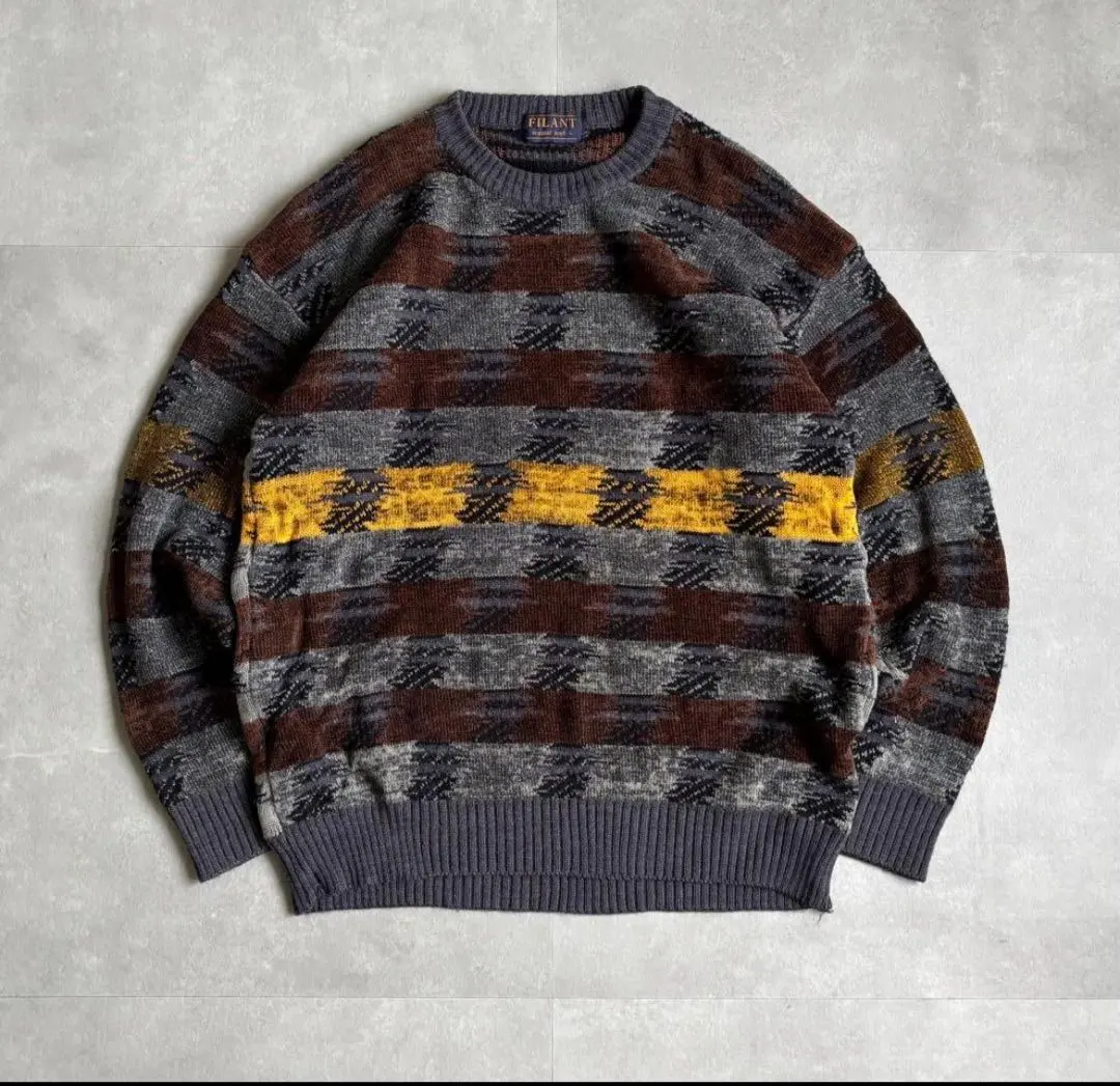 Thumbnail of 90s Vintage All-Over Pattern Acrylic Border Knit Sweater - City Boy Style