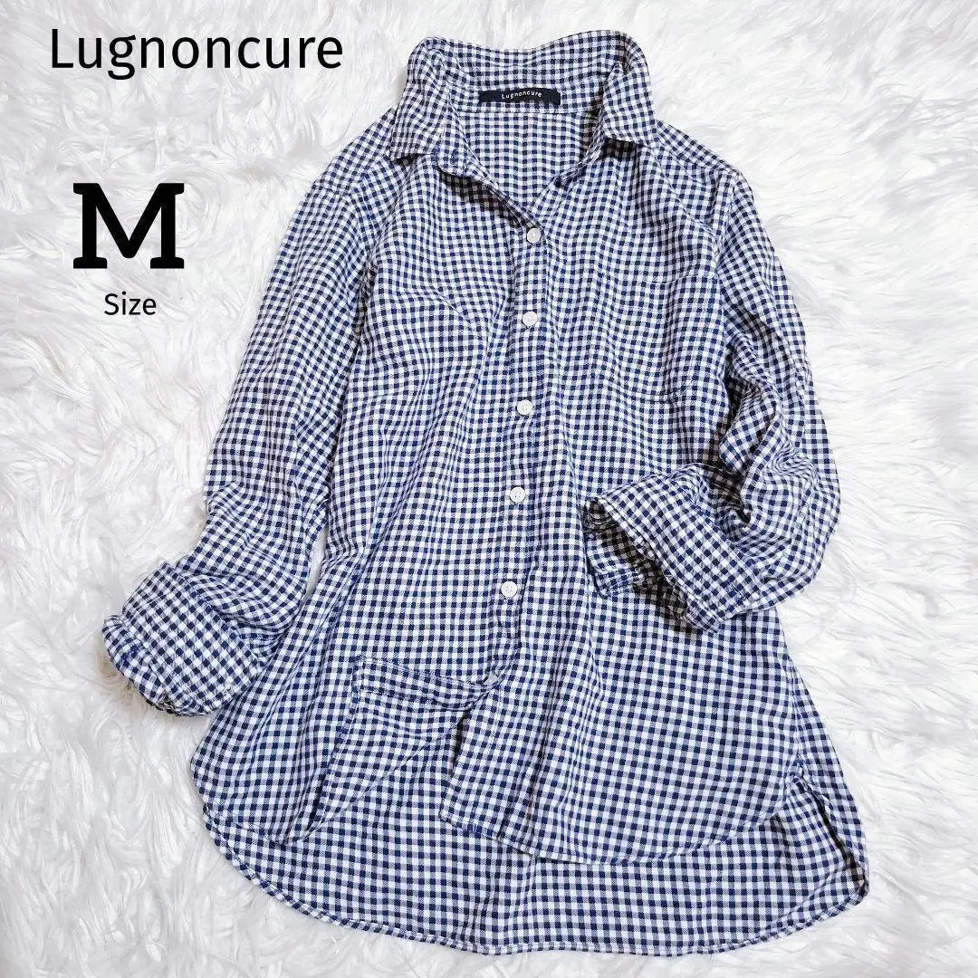Thumbnail of Lunon Cure gingham check long sleeve shirt, navy x white, casual, M