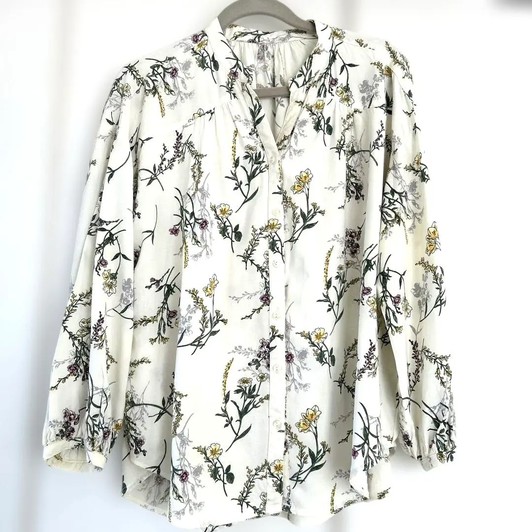 Thumbnail of Floral Print Long Sleeve Shirt, Band Collar