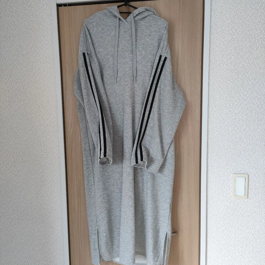 Thumbnail of Gray hooded long-sleeved long dress