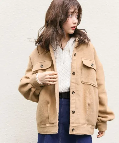 過大尺寸 混色毛呢 內襯大衣 外套 的縮圖